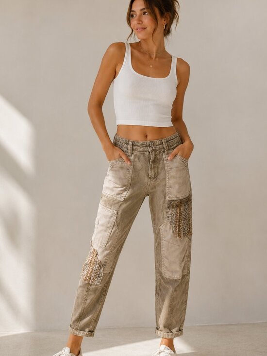 Pilcro Pants - Pilcro by Anthropologie Beige Patchwork Cargo Pants
